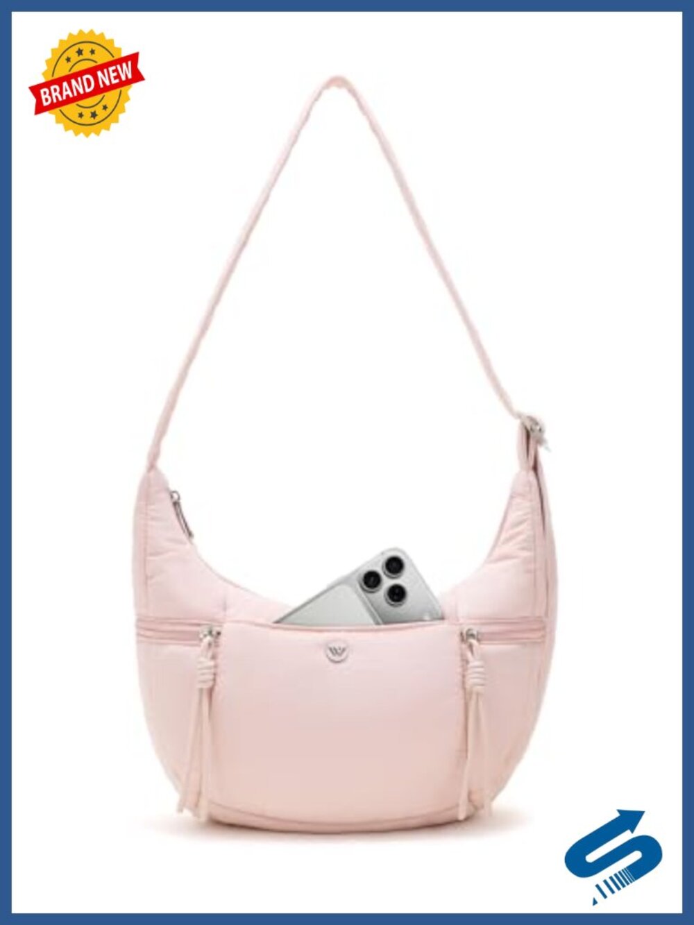 Small Nylon Crossbody Bag Lightweight Puffer Crescent Purse